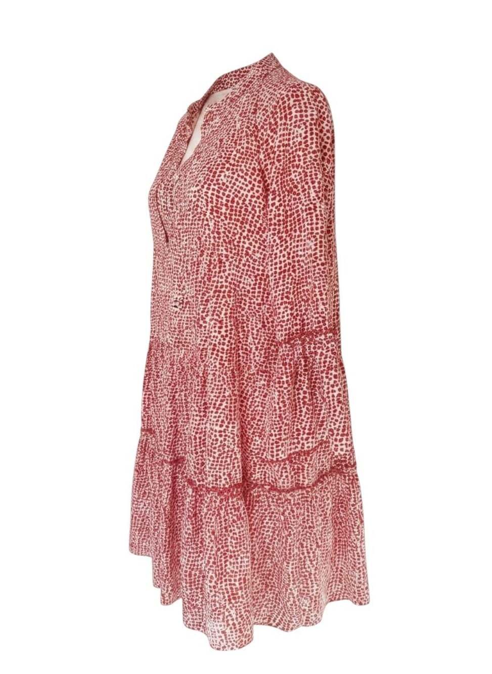 Anna Kay Red and White Animal Print Tiered Bell Sleeve Dress - Picture 3 of 5